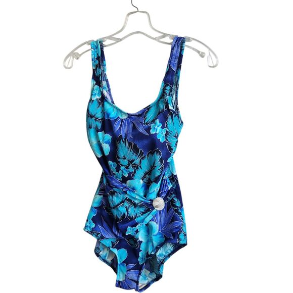 Roxanne 1 Piece Swim Suit-Floral-Metalic Thread-Silver Accent-Ruching-12/34C - Picture 10 of 10
